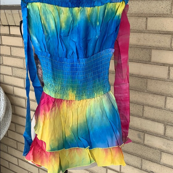 ❌DONATED❌Pink Blue Multi-Rainbow Colors Tie Dye Ruffled Short Skort Romper - Picture 3 of 9
